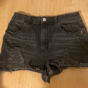 Black distressed jean shorts